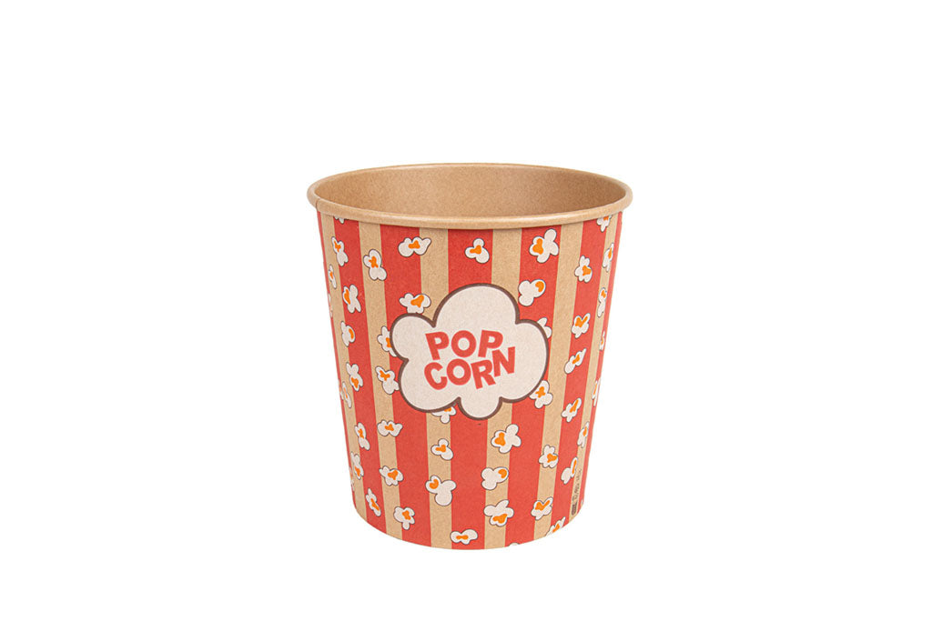 Popcorneimer, Popcornbecher, braun, bedruckt, Kraftpapier, 3900 ml, 19,5 x 14,5 cm, Ø18,5 cm